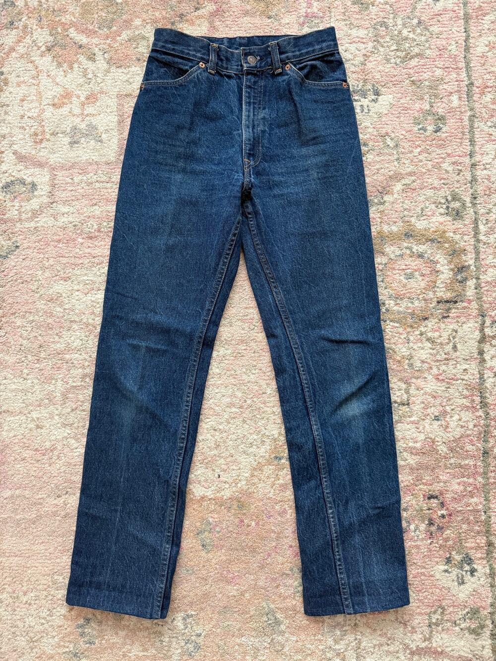 VTG Levi’s 1970s Sz 26 Straight Leg Jeans High Waisted Orange Tab Zip Front Dark